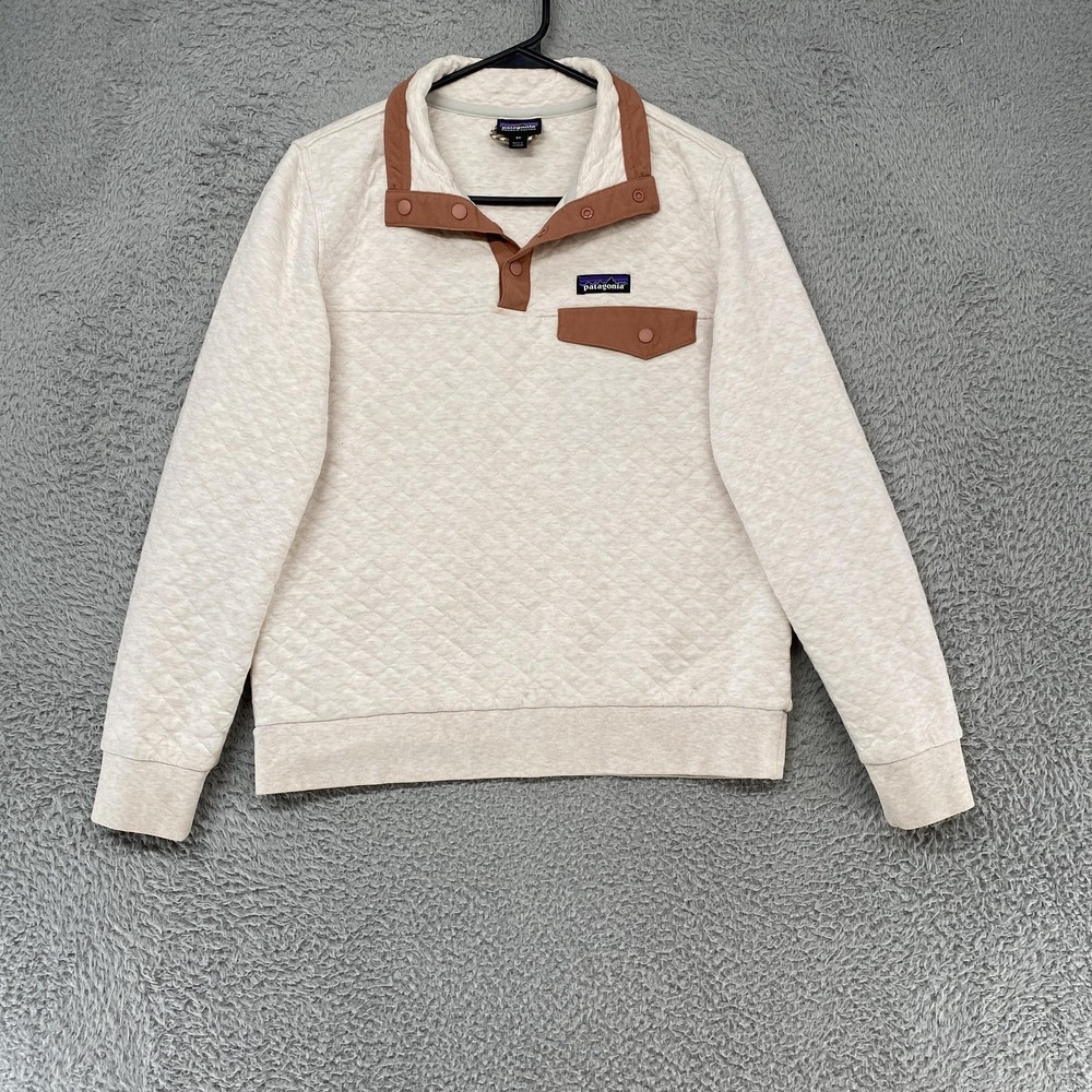 Patagonia Quilted Sweatshirt Womens XS White Organic Cotton Snap Pullover Snap-T